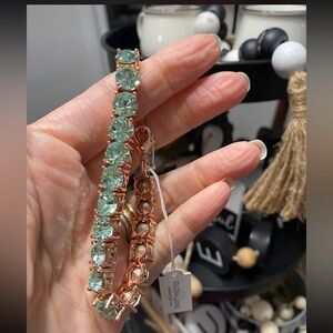 Park Lane Mint Green Crystal Bracelet in rose gold setting.  40 karats.